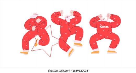 Dancing Santa - Christmas and New Year party - modern flat vector concept illustration of cheerful Santa Claus dancing wearing pajamas