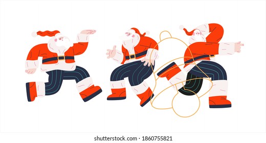 Santa Claus bailarina - Fiesta de Navidad y Año Nuevo - moderna ilustración de un vector plano de baile alegre Santa Claus