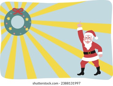 Dancing Santa Claus and Christmas wreath