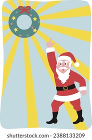 Dancing Santa Claus and Christmas wreath