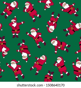 Dancing Santa Claus seamless pattern. Funny Santa cute vector illustration. Cartoon Christmas character disco dancer. Dab move, hype dance. Floss like a boss. Wrapping paper gift card funny design.