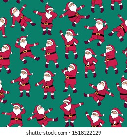 Dancing Santa Claus seamless pattern. Cartoon Christmas character disco dancer. Funny Santa cute vector illustration. Dab move, hype dance. Floss like a boss. Wrapping paper gift card funny design.