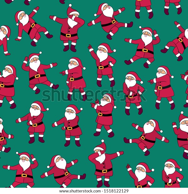 ダンスするサンタクロースのシームレスなパターン 漫画のクリスマスキャラクターディスコダンサー おかしなサンタのかわいいベクターイラスト ダブが動く ハイプダンス ボスのようにフロスする 包装紙ギフトカードのデザインがおかしい のベクター画像素材