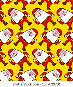 Dancing Santa pattern seamless. Grandfather dancers background. Christmas disco texture and New Year Vector ornament