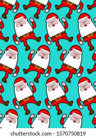 Dancing Santa pattern seamless. Grandfather dancers background. Christmas disco texture and New Year Vector ornament