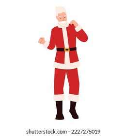Dancing Santa vector illustration. Flat character - man with modern haircut wearing red Santa Claus costume - dancing. Christmas, party, joy, holiday concepts