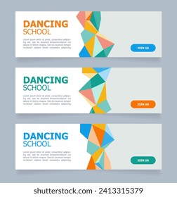 Plantilla de diseño de banners web para promoción de clases escolares de baile. Volante vectorial con espacio de texto. Cartel publicitario con espacio de copia personalizado. Cartel impreso para publicidad