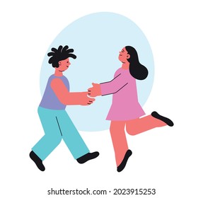 Dancing school flat composition with characters of man and woman dancing in couple vector illustration
