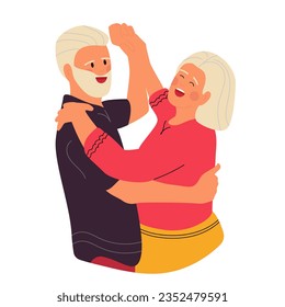 Dancing seniors. Elderly party, senior people dance fun. Old friends, isolated happy active grandparent, vector illustration