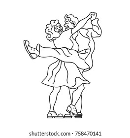 Dancing seniors. Happy old people have fun. Active pensioners.Couple silhouettes dancing swing, rock or lindy hop.Outline retro dancer silhouette. People retro style clothes dancing disco