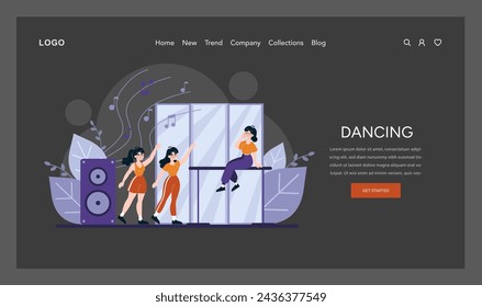 Dancing set. A lively scene of individuals moving rhythmically to music, exuding the joy and freedom of dance against a backdrop of musical notes. Vector illustration