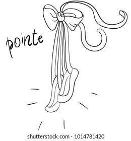 Dancing shoes. Poens. A sketch. Bow. Vector illustration. Painted by hands. White background.