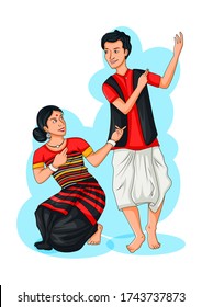 Dancing Sikkimi couple doing folk dance of Sikkim of India in vector