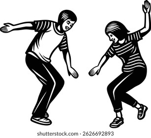 Dancing silhouette vector art illustration
