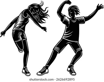 Dancing silhouette vector art illustration