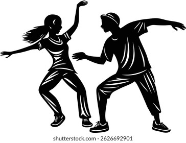Dancing silhouette vector art illustration