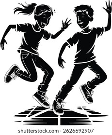 Dancing silhouette vector art illustration