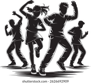 Dancing silhouette vector art illustration