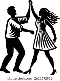 Dancing silhouette vector art illustration