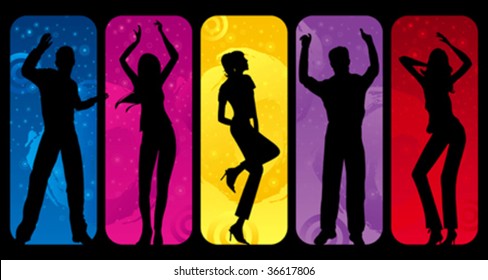 Dancing silhouettes on abstract background