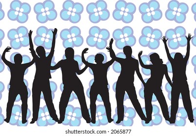 Dancing silhouettes on a retro background