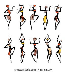 Dancing silhouettes. Oriental dancer Beautiful women. Vector Illustration