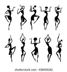 Dancing silhouettes. Oriental dancer Beautiful women. Vector Illustration