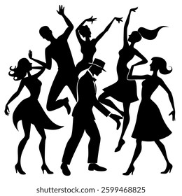 Dancing Silhouettes Party  only black colour and white background

