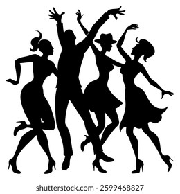 Dancing Silhouettes Party  only black colour and white background
