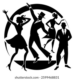 Dancing Silhouettes Party  only black colour and white background
