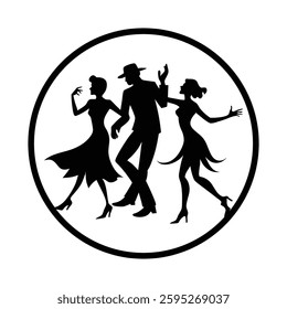 Dancing Silhouettes Party Scene Vector Illustration, 
silhouettes, party scene, vector illustration, dance party, nightclub dancers, music festival, energetic motion, silhouette design, DJ party