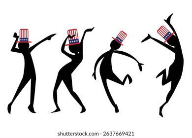 Dancing Silhouettes with Patriotic Hats – 4th of July Celebration Art