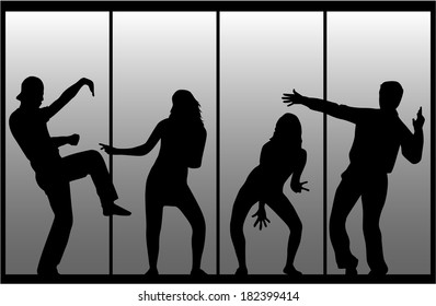 Dancing silhouettes people .