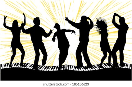 Dancing silhouettes people