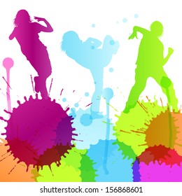 Dancing silhouettes vector background concept with ink splashes