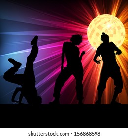 Dancing silhouettes vector background disco ball concept