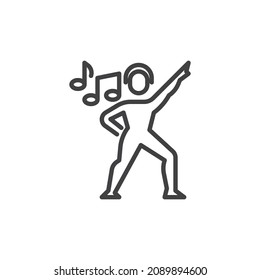 Icono de la línea de baile y canto. signo de estilo lineal para concepto móvil y diseño web. Icono de vector de contorno de danza y música escuchada. Símbolo, ilustración del logotipo. Gráficos vectoriales