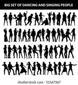 dancing and singing people's silhouette isolated on white background