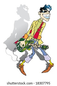 Dancing and singing rockabilly star with electric guitar