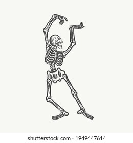 A dancing skeleton. Can be used as a sketch of a tattoo.