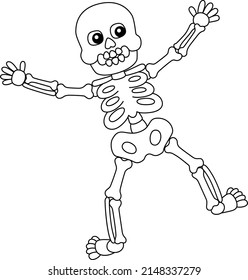 Dancing Skeleton Halloween Coloring Page Isolated