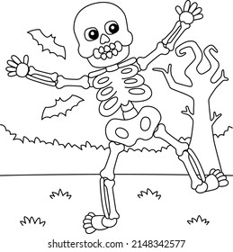 Dancing Skeleton Halloween Coloring Page for Kids