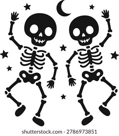 Dancing Skeleton Halloween Design With Stars Moon And Cute Bones
