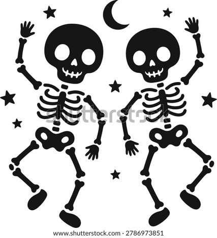 Dancing Skeleton Halloween Design With Stars Moon And Cute Bones