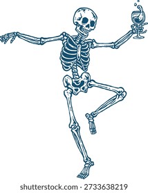 Dancing Skeleton Holding Wine