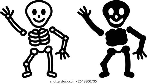 Dancing Skeleton Icon Set, Happy Halloween Cartoon Bone Silhouette Vector Illustration