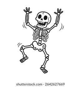 Esqueleto de dança com braços levantados na alegria festiva de Halloween - Ilustração Vetorial