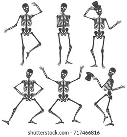 Dancing Skeletons. Different skeleton poses isolated.