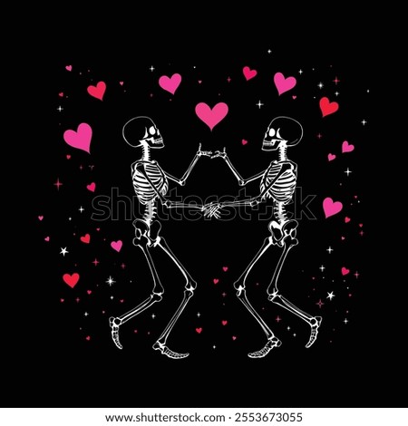Dancing Skeletons with Hearts - Romantic Halloween Illustration.eps