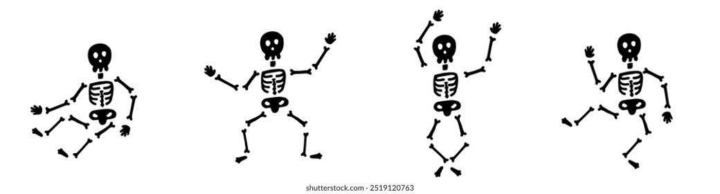 Dancing Skeletons: Quirky Black and White Skeleton Illustrations in Playful Poses